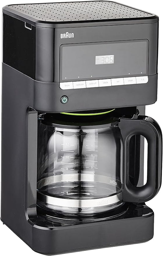 Braun Brew Sense 12 Cup Drip Coffee Maker - Pause & Pour Mid Brew, Programmable Coffee Machine with 24-Hour Timer & Clock, 1-4 Cup Functions, Self Clean, Auto Shutoff, Removable Filter Basket, Black