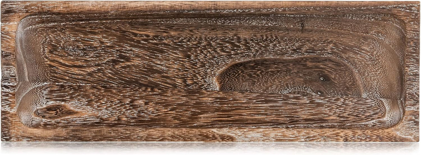 Hanobe Wooden Tray for Candle Decorative: Wood Rustic Long Centerpiece Trays Rectangle Narrow Farmhouse Decor for Dining Coffee Table Kitchen Fireplace Mantle