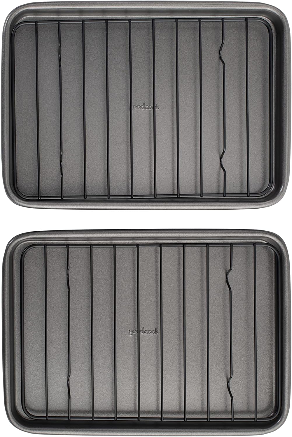 GoodCook Set of 2 Nonstick Steel 9" x 6.2" Toaster Oven Mini Baking Sheets with Racks, Gray