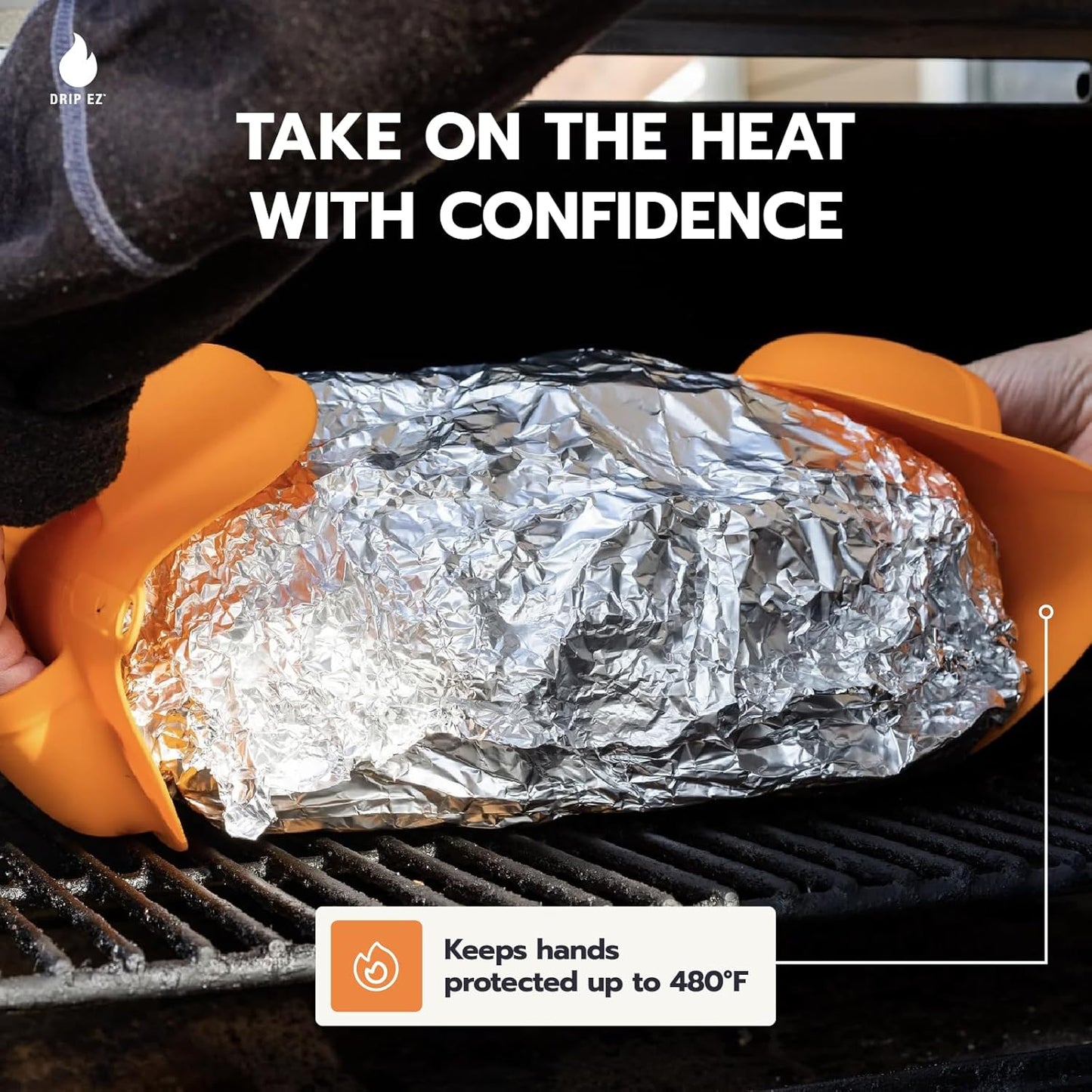 Drip EZ BBQ Grill Mitts - Heat Resistant up to 480°F - Durable Silicone for Grill Oven and Stove - Slip On Multipurpose - Dishwasher Safe