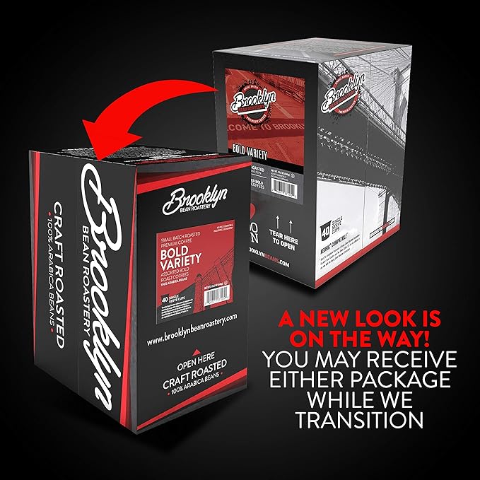 Brooklyn Beans Coffee Pods, Bold Gourmet Variety Pack - Compatible with Keurig 2.0 K Cup Brewers, 40 Count, Strong and Intense Dark Roast