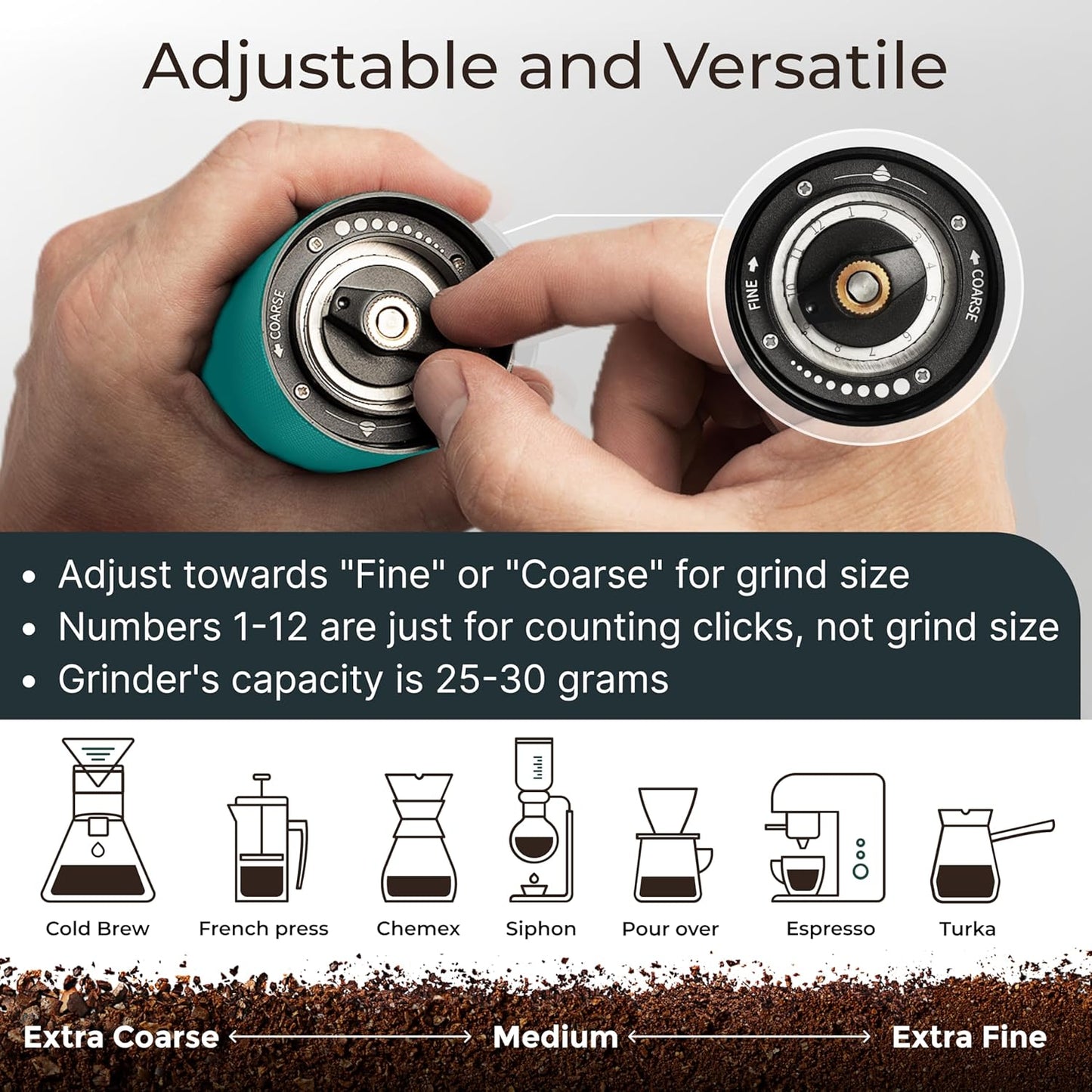 Manual Coffee Grinder by Alpaca Ventures - Stainless Steel Conical Burr Coffee Grinder Manual with Adjustable Setting Double Bearing Hand Espresso Grinder Perfect for Home, Office and Camping