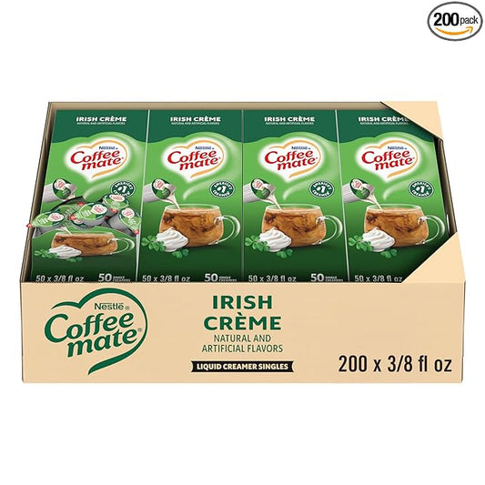 Nestle Coffee mate Coffee Creamer, Irish Creme, Liquid Creamer Singles, Non Dairy, No Refrigeration, 0.375 fl oz Tubs (Pack of 200)