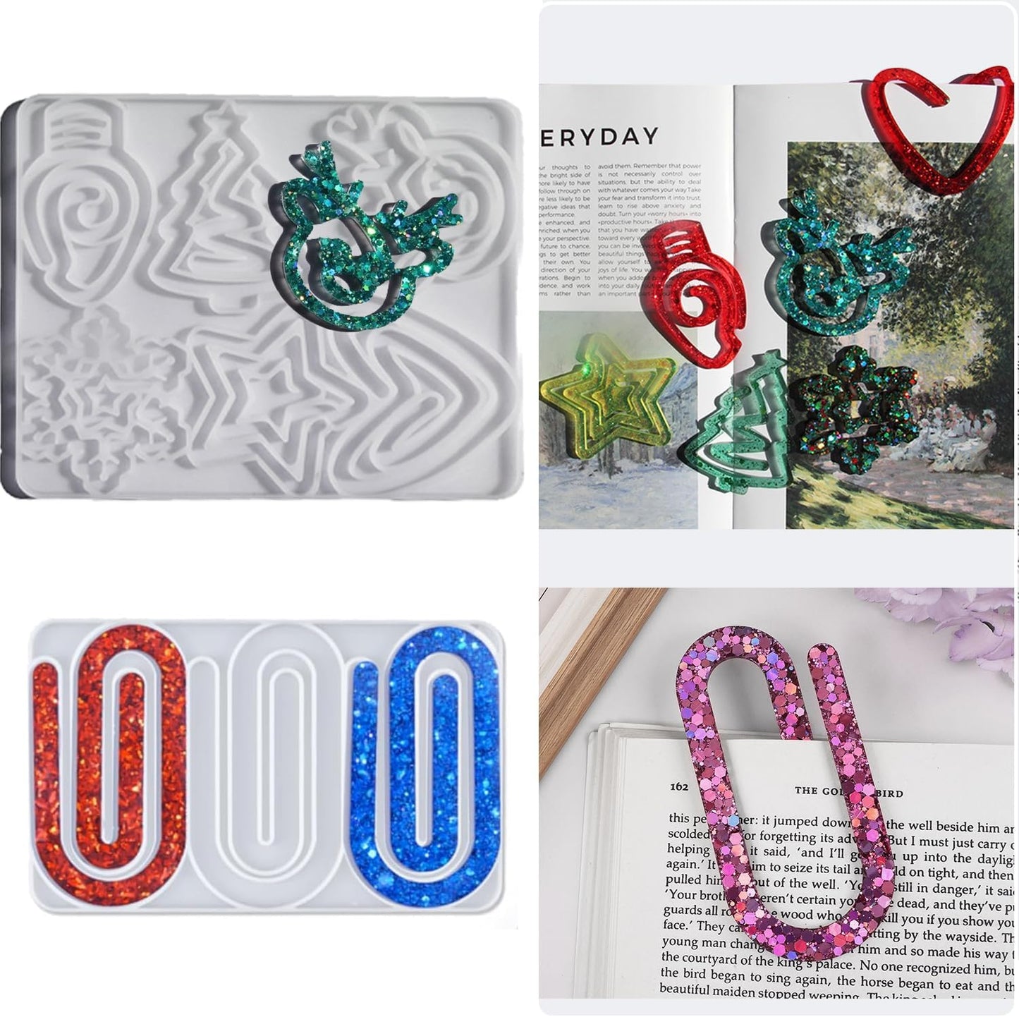 9-in-1 Christmas Resin Bookmark Mold Set - Reindeer/Snowflake/Tree/Heart/Star Silicone Molds for Epoxy Paperclips & Standard Bookmarks, Holiday Gift Crafts,DIY Supplies, Book Lovers Gift