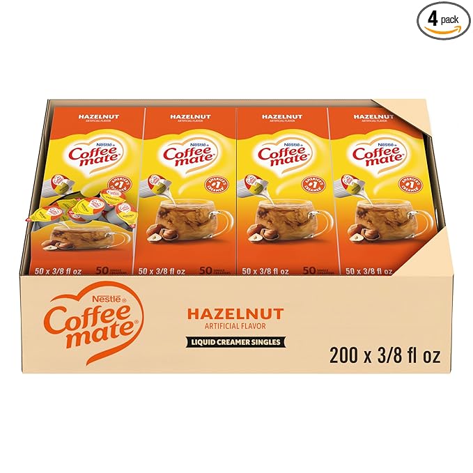 Nestle Coffee mate Coffee Creamer, Hazelnut, Liquid Creamer Singles, Non Dairy, No Refrigeration, 0.375 fl oz Tubs (Pack of 200)