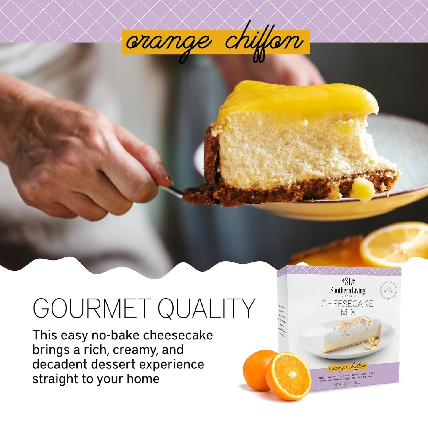 Gourmet Cheesecake Mix, No Bake Cheesecake Cake Mix, Orange Chiffon Cheesecake by Southern Living, Rich, Creamy, Moist and Fluffy Whipped Topping