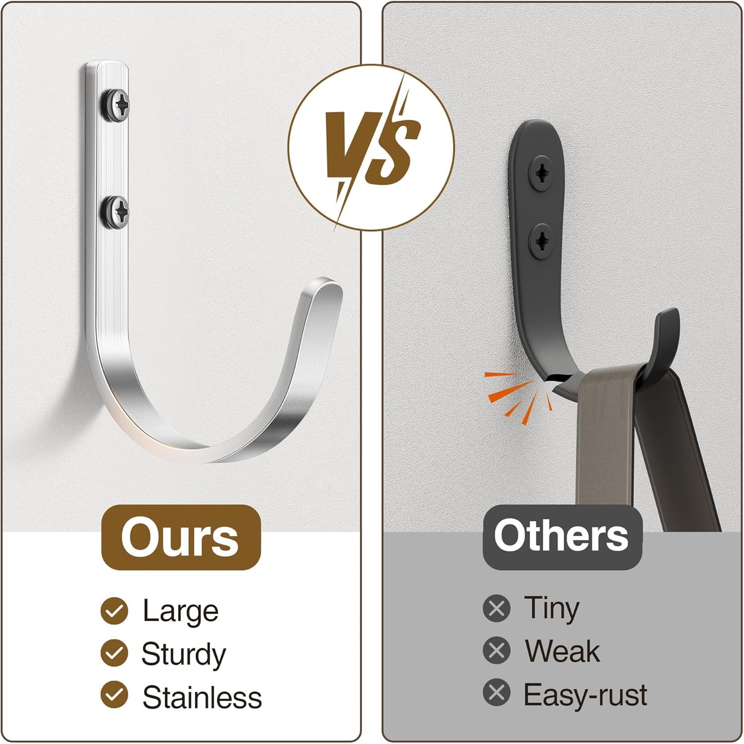 Wall Hooks for Hanging Towel/Coat - 22LB Screw in Metal Hanger Wall Mount, for Outdoor, Closet, Door, Bathrooms, for Backpack, Robe, Silver 5 Pack