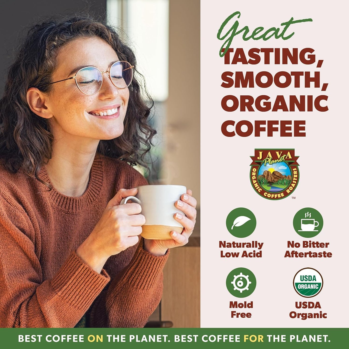 Low Acid Organic Coffee – Whole Bean, Mold-Free & Stomach Friendly by Java Planet, Peruvian Single Origin Coffee, Medium Dark Roast, Smooth Full Flavored, 5LB Bag