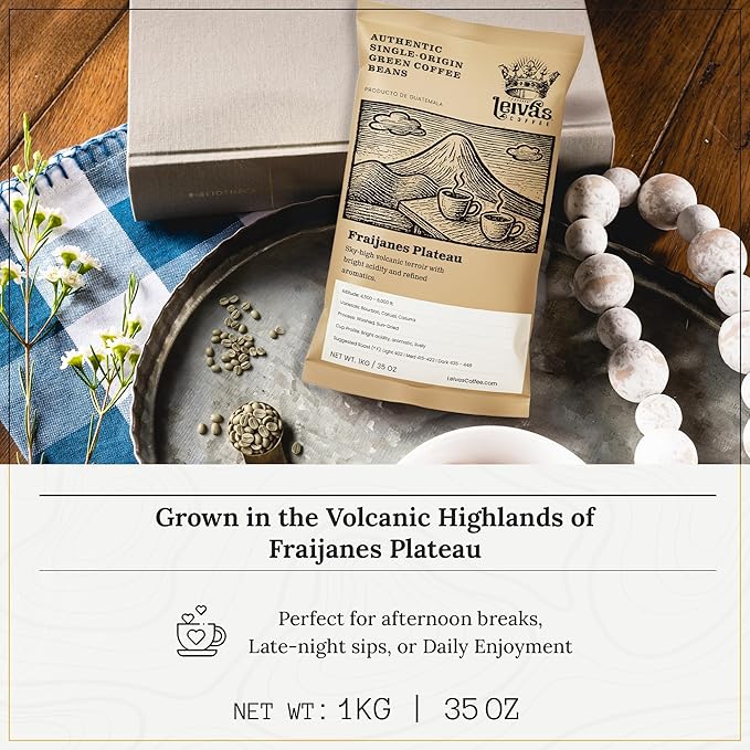 Leivas Unroasted Green Coffee Beans (1Kg) – Coban/Quiche Single Origin Coffee w/Fresh Fruit & Floral Notes – Washed, Shade Grown Organic Guatemala Beans – Balanced, Whole Bean Unroasted Blend