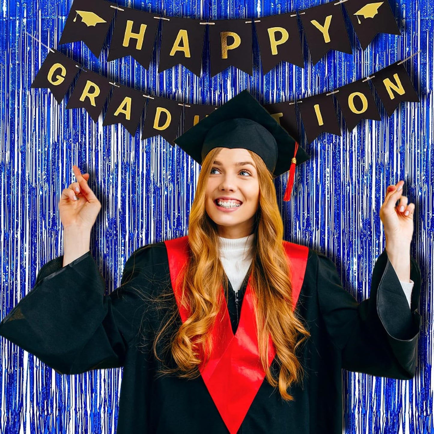 BRAVESHINE Blue Tinsel Foil Fringe Curtains - 2Pcs 3.2x8.2 ft Metallic Holidays Photo Backdrop for Boys Men Birthdays Homecoming Bachelor Bachelorette Engagement Sea Theme Ramadan Party Decorations