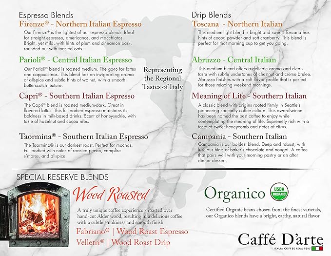 Caffe D'arte Firenze Whole Bean Espresso Coffee, 12 Ounce